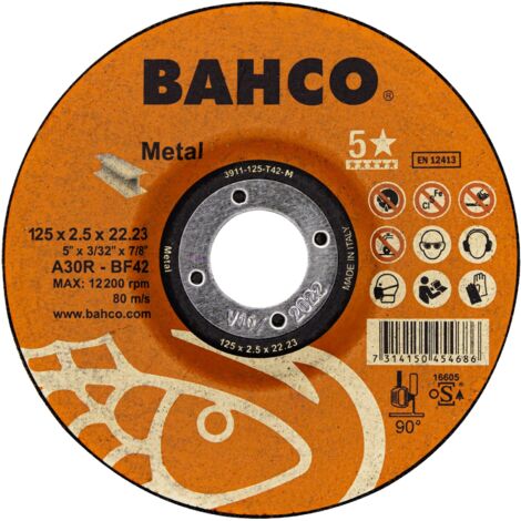 Bahco – Disque à tronçonner pour meuleuse 125mm – Épaisseur 2.5mm – Alésage 22.23mm – Pour acier inoxydable – Lot de 5 disques haute performance - 3911-125-T42-M