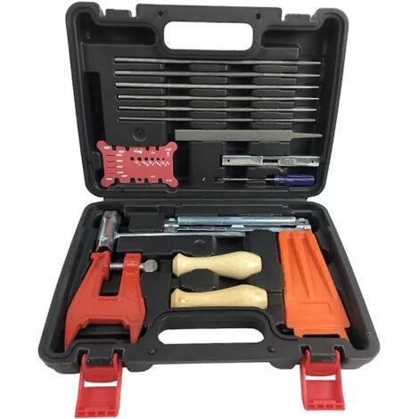 Jardiaffaires – Malette complète 16 outils pour tronçonneuse – Plastique antichoc – Outils pour affûtage et entretien – Coin de fendage inclus (1/3)