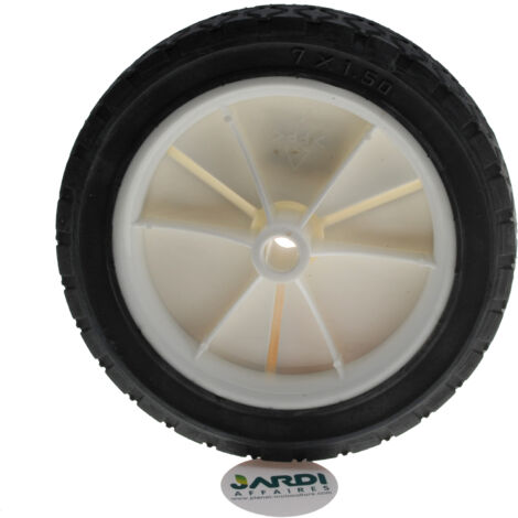 Jardiaffaires – Roue adaptable pour tondeuse à gazon 200mm – Alésage 12.7mm – Largeur 45mm – Jante polyuréthane – Bande de roulement caoutchouc dur