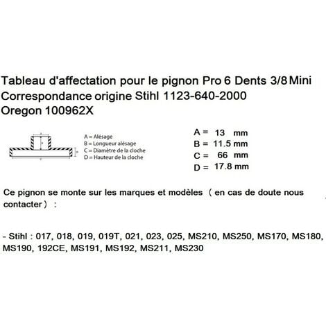 Pignon tronçonneuse Stihl 7 Dents 3/8 = Oregon 32061X