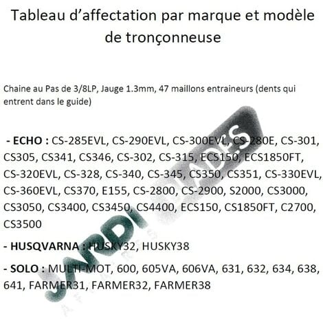Lot de 3 Chaînes de tronçonneuse - 57 Entraineurs - Pas 3/8LP - Jauge 0.50  (1.3mm) - Guide de 40 cm