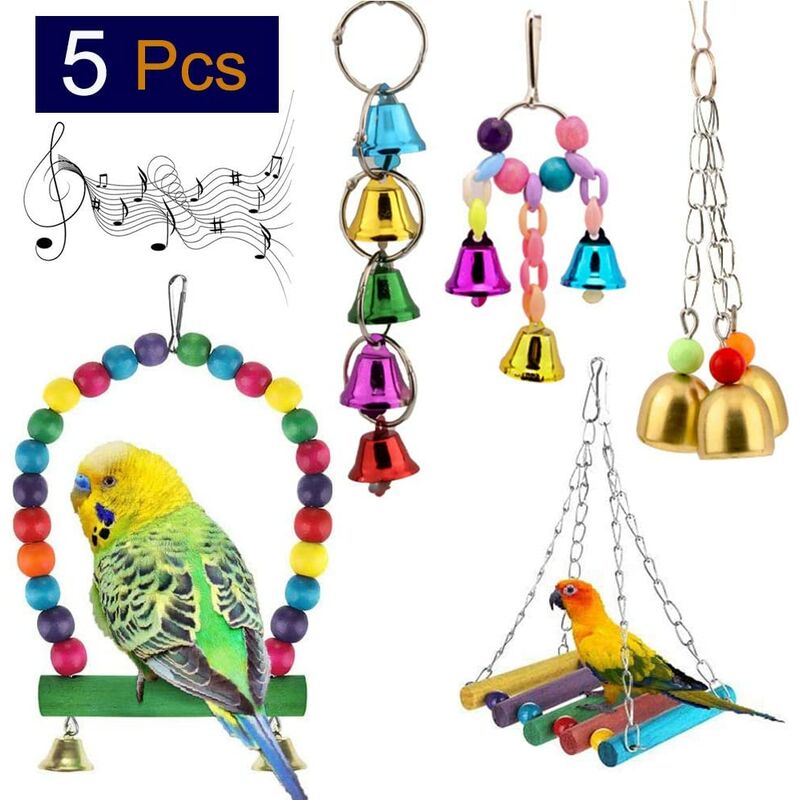 Colorful Beads Bells Parrot Toys Suspension Hanging Bridge Chain Pet Bird Parrot Chew Swing Toys Bird Cage Home Decoration Parrot Toys Small Parrots 