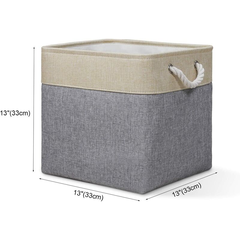UPHAN Fabric Storage Bin Organizer Basket 3 Pack Beige 1 Large & 2 M Size for Shelf Organizers or Laundry Room Storage 
