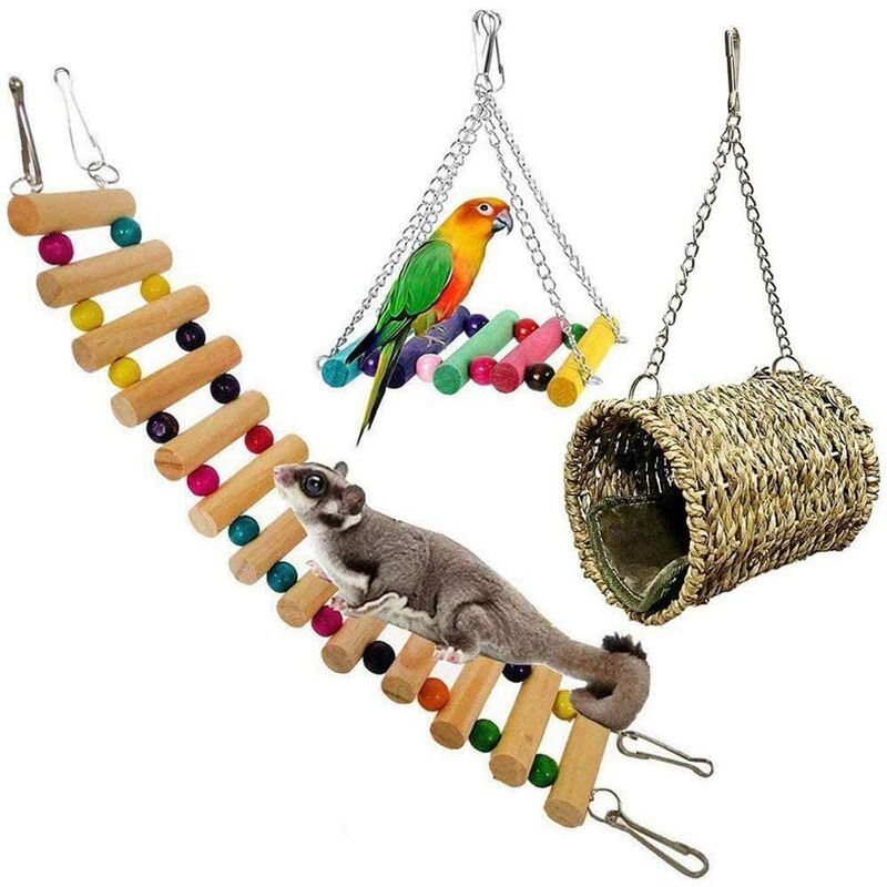 Rubor Hamster Chew Toys Wooden Little Pet Toys Cage Toys Hammock Nest Swing Bridge Ladder Stairs Climbing Toys for Hamster Squirrel Pig Chinchilla Parrot 5 Pack 
