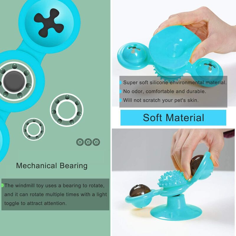 Sestball Cat Toys Interactive Chew Toys for Indoor Cats Ball Windmill Catnip Toy Cat Toothbrush Funny Kitten Toys Cats Hair Brush Turntable Massage Scratching Tickle Toy with Suction Cup 