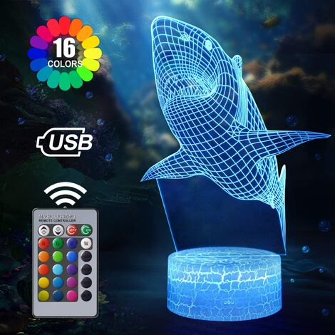 7 Colours Flashing Touch Switch Bedroom Decoration Lighting for Kids Christmas Gift 3D Illusion Lamp Shark Led Night Light 