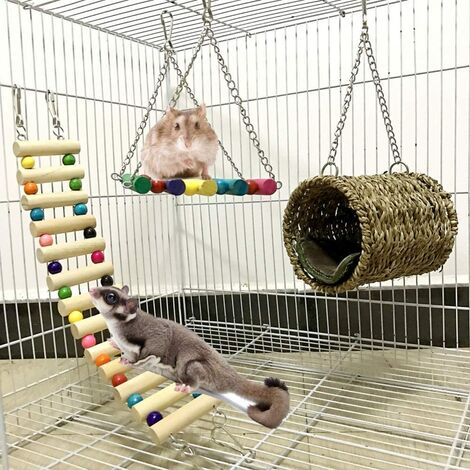 Man Friday Wooden Pets Toy Rat Mouse Bird Hamster Parrot Swing Bridge 3 Sets 