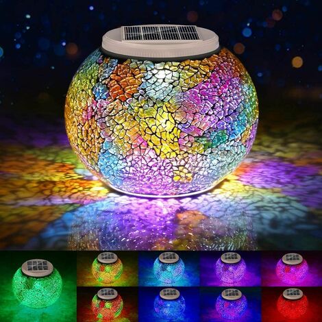 Solar Mosaic Glass Table Lights Waterproof Multi-Color Night Lights Table Lamps Garden Christmas Decorative Lighting Solar Decoration Table Light 2 Pack 
