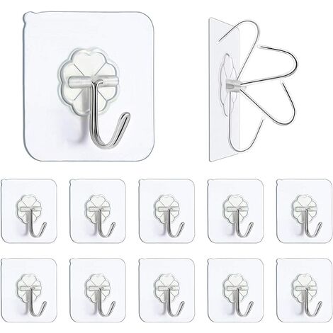Transparent Reusable Seamless Hooks Sticky Hangers with Stainless Hooks Utility Towel Bath Ceiling Hooks 12 Packs Clear Adhesive Hooks 