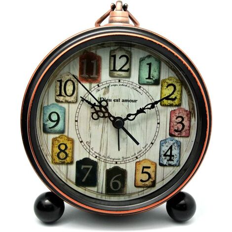 Analog alarm clock, vintage silent alarm clock without ticking antique table clock grandfather clock clock alarm clock table clock for home decoration PW550-25