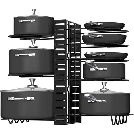 7 Tier Kitchenware Rack Cookware Holder for Kitchen Counter Cabinet Pantry Adjustable Pan and Pot Lid Organizer 