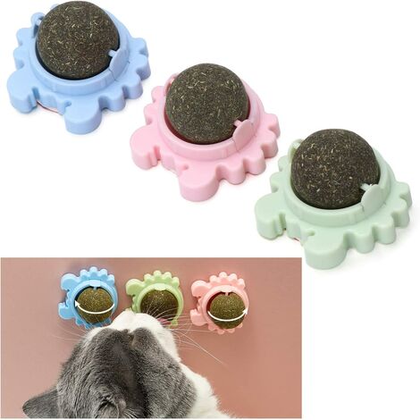 2 Pcs Catnip Balls Toy Catnip Wall Balls Natural Catnip Wall Roller Rotatable Catnip Licking Balls Self-Adhesive Licking Treats Toys for Cats Wall Toy for Cat Kitten Kitty Teeth Clean Protect Stomach 