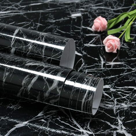 15.7"x197" Black Marble Wallpaper Peel and Stick for Kitchen Countertops Waterproof Black Marble Contact Paper Removable and Self Adhesive Marble Paper for Kitchen room Wall Furniture