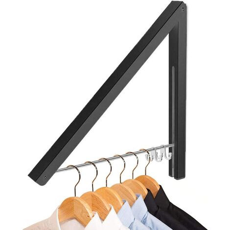 Clothes Drying Rack Wall Mount, Folding Clothes Airer Retachable Coat Rail for Laundry Room, Bedroom, Balcony, Motorhome (Black)