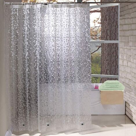 Shower curtain waterproof and anti-mold and mildew resistant with 12 stainless steel rings, 3D effect cobblestone shower curtain transparent pebbles, 180 x 180cm