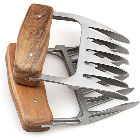 18/8 Stainless Steel Meat Forks with Wooden Handle, Best Meat Claws for Shredding, Pulling, Handing, Lifting & Serving Pork, Turkey, Chicken, Brisket