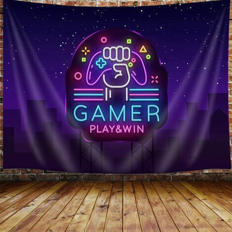 Gaming Tapestry, Funny Game Theme Stuff Tapestry Wall Hanging for Men Teen Boys Bedroom Gamer Room Accessories, Cool Neon Blacklight Tapestries Poster Blanket College Dorm Home Decor 60X40 Inches