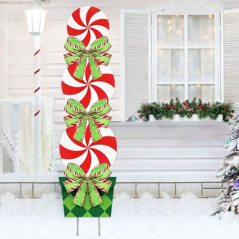 Candy Christmas Decorations Outdoor 44in Peppermint Xmas Yard Stakes Giant Holiday Decor Signs For Home Lawn Pathway Walkway Candyland Themed Party Red White Green - Home And Garden Holiday Decorating