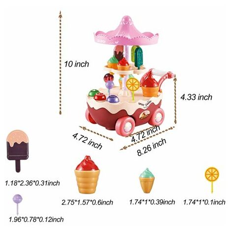 Automatic Walking Small Ice Cream Truck for Girls Boys Boys 3 4 5 6 Years Old Toddlers Pretend Play Kitchen Kids Toy Food Cart with Light and Music