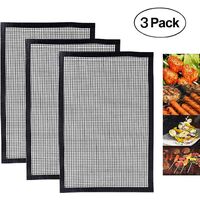 Reusable BBQ Grill Mat, Non-stick BBQ or Yogurt Maker Cooking Mat, Compatible Works Well with Electric BBQ, Oven, Gas, Charcoal - 3 Pcs (40 * 34CM)