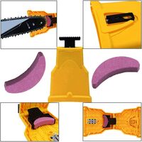Chainsaw Tooth Sharpener, Automatic Sharpener (1Pcs), Replaceable Sharpening Stone (3Pcs), Guide Bar Adjustment With 2 Guide Holes (Yellow)