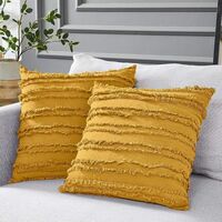 Set of 2 Boho Cushion Cover Cotton Linen Striped Jacquard Pattern Throw Pillow Case Decorative Cushion Cover for Chair Car Sofa and Bed Living Room (Yellow, 45cmx45cm)