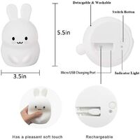 Children's Night Light Miffy Rabbit Lamp Soft Silicone Bedside Lamp 9 Colors Rechargeable LED Remote Control Night Light for Gift / Office / Bedroom / Living Room / Outdoor [Energy class A ++]