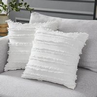 Set of 2 Boho Cushion Cover Cotton Linen Striped Jacquard Pattern Throw Pillow Case Decorative Cushion Cover for Chair Car Sofa and Bed Living Room (White, 45cmx45cm)