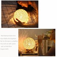 LED Night Light, Bedside Lamp, Rattan and Wood Bedroom Mood Lamp, USB Rechargeable
