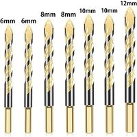 7 Pcs Multipurpose Multi-Material Drill Bits Triangle Drill Bit Set Glass Drill Bits for Tile, Concrete, Brick, Glass, Plastic and Wood 6mm 6mm 8mm 8mm 10mm 10mm 12mm (Gold)