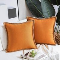 2 Pieces Decorative Cushion Covers Linen Pillow Case Orange Cotton Linen Sofa Cushion Cover for Bedroom Living Room Office Car Sofa 45X45Cm (without Pillow Core)