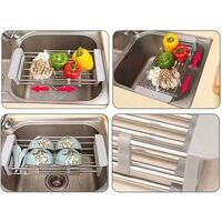 Extendable Dish Rack & Utensil Rack, 304 Stainless Steel Dish Rack Above Sink, Dish Drainer in Sink or Countertop