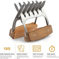 18/8 Stainless Steel Meat Forks with Wooden Handle, Best Meat Claws for Shredding, Pulling, Handing, Lifting & Serving Pork, Turkey, Chicken, Brisket