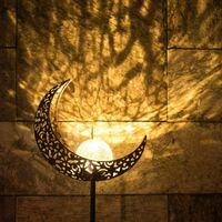 Set of 2 Solar Metal Outdoor Lights Moon Shape LED Stake Garden Decoration for Patio, Fireplace, Yard, Lawn