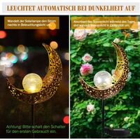 Set of 2 Solar Metal Outdoor Lights Moon Shape LED Stake Garden Decoration for Patio, Fireplace, Yard, Lawn