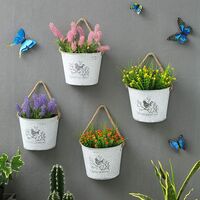 Plant Pots Metal Half Round Wall Hanging Flower Pot Succulent Planter with Rope Wall Garden Home Decoration (White)