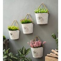 Plant Pots Metal Half Round Wall Hanging Flower Pot Succulent Planter with Rope Wall Garden Home Decoration (White)