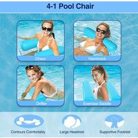 Inflatable Swimming Bed Water Hammock 4-in-1 Lounge Chair Pool Lounge Air Mattress Pool Inflatable Hammock Pool Inflatable Hammock for Adults and Children (Blue)