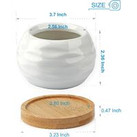 Succulent Pots, White Mini 3.15 inch Ceramic Flower Planter Pot with Bamboo Tray, Pack of 6 - Plants Not Included