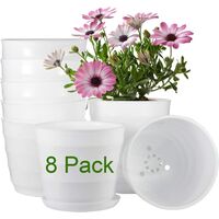 Flower Pots Indoor, 6 inch Plastic Flower Planters with Drainage Hole and Tray, Pack of 8 - Plants Not Included
