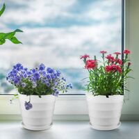 Flower Pots Indoor, 6 inch Plastic Flower Planters with Drainage Hole and Tray, Pack of 8 - Plants Not Included