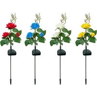 Solar Powered Rose Lights Flower Stake, for Outdoor Garden Patio Yard Pathway Decoration, Red Yellow Blue White, 4 Pack