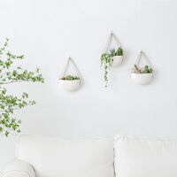 Ceramic Hanging Planter Wall Planter Set of 3 Modern Flower Plant Pots for Succulent Herb Air Plant Live or Faux Plants Home Office Decor Idea (Plant Not Included), White