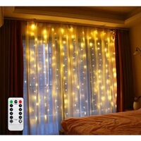 Battery Operated Curtain Window String Lights with Remote Timer Bedroom Garden D Fairy Curtain Light Icicle Waterfall Lights for Party Outdoor Indoor (Warm White, 6.5 X 6.5ft, Dimmable)