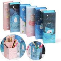 Pencil Case Creative Deformation Pen Box Cute Foldable Stand Multi-Function Pencil Holder School Student Stationery Office Supplies (Meteor Shower Bear) (Reading Bear)