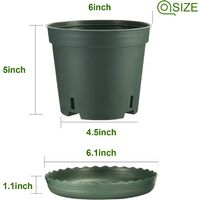 12 Pack Plant Pots, 6 inch Plastic Pots for Plants with Drainage Hole and Trays, Plants not Included