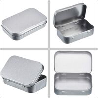 3 Pack 3.75 by 2.45 by 0.8 Inch Silver Metal Rectangular Empty Hinged Tins Box Containers with Lids Mini Portable Box Small Storage Kit, Home Organizer