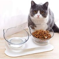 Cat Bowl with Raised Stand, Double Cat Bowl, Bowl Cat Food, Bowl for Cats or Small Dogs Transparent, Inclined; & agrave; 15 ° to Reduce Neck Pain