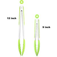 Premium Silicone Set of 2 Cooking Tongs, 9-Inch & 12-Inch BPA Free Non-Stick Stainless Steel BBQ Grilling Locking Food Tong, Light Green