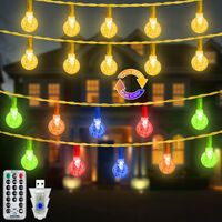Outdoor String Lights, 49FT Christmas Fairy Twinkle Globe Lights with 100 LED Warm White Multi Colors, 11Mode&Remote, Indoor Waterproof USB Powered Lights for Bedroom Patio Garden Camping Decor